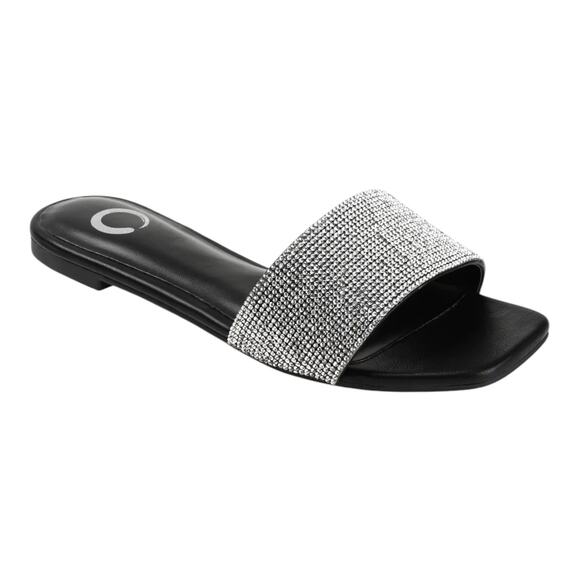 Journee Collection Shoes - Journee Women's Grayce Rhinestone Flat Sandals Black Size 6 1/2